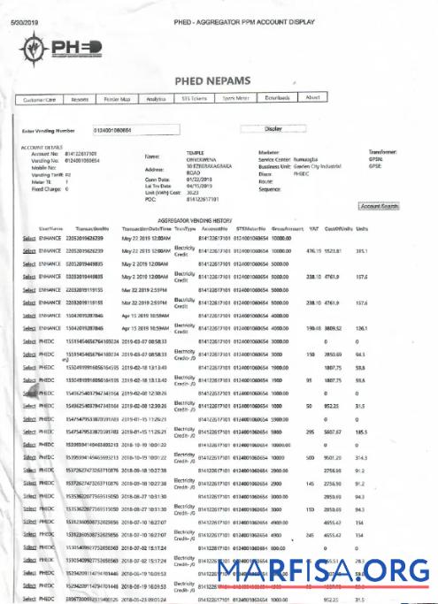 Blank INDIA PHED utility bill Word and PDF template
